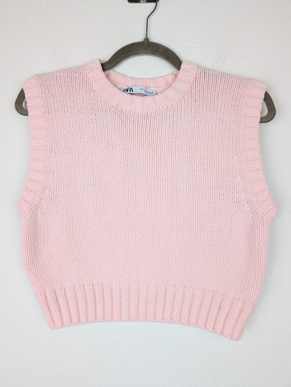 Zara Sweater Vest Chunky Knit Cropped Barbie 90s Y2K Cottagecore Pink Size S